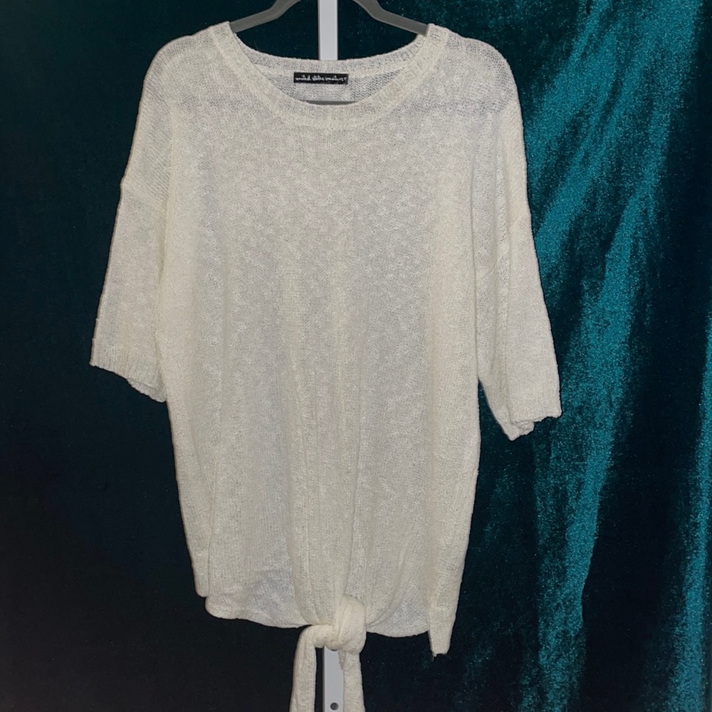 United States Sweaters Thin White Lightweight Knit Tie in Front XXL
